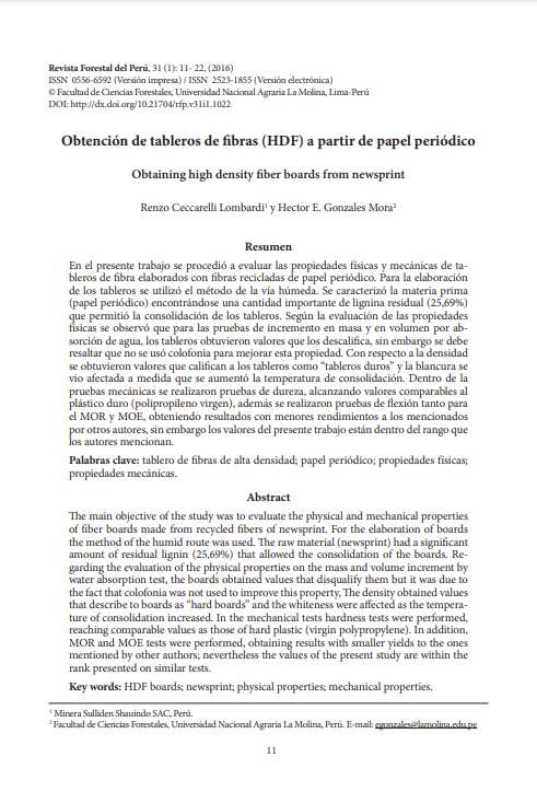 Obtención de tableros de fibras (HDF) a partir de papel periódico