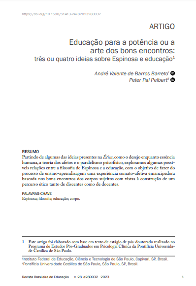 Educação para a potência ou a arte dos bons encontros: três ou quatro ideias sobre Espinosa e educação