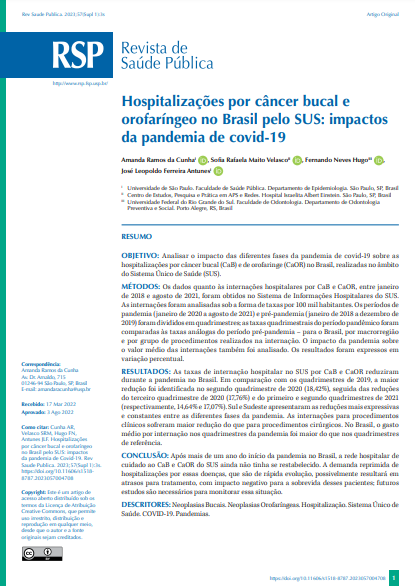 Hospitalizations for oral and oropharyngeal cancer in Brazil by the SUS: impacts of the covid-19 pandemic