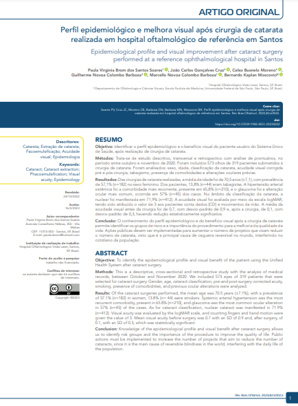 Perfil epidemiológico e melhora visual após cirurgia de catarata realizada em hospital oftalmológico de referência em Santos