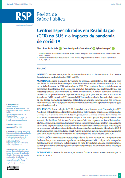 Specialized Rehabilitation Centers (CER) in the SUS and the impact of the covid-19 pandemic