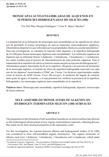 Monocapas auto-ensambladas de alquenos en superficies hidrogenadas de silicio (100)