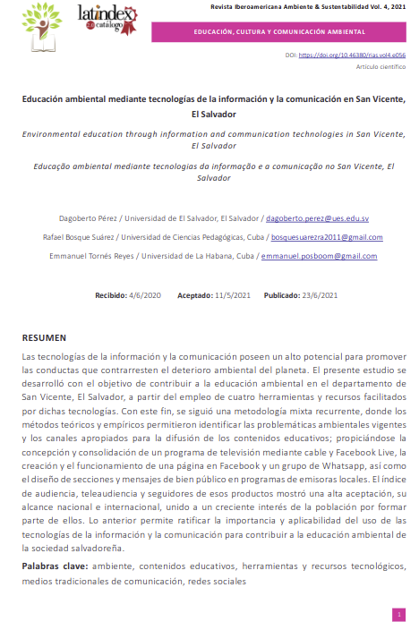 Educación ambiental mediante tecnologías de la información y la comunicación en San Vicente, El Salvador