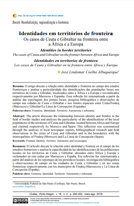 Identidades em territórios de fronteira: Os casos de Ceuta e Gibraltar na fronteira entre a África e a Europa