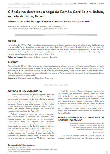 Ciência no desterro: a saga de Ramón Carrillo em Belém, estado do Pará, Brasil