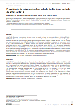 Prevalência de raiva animal no estado do Pará, no período de 2004 a 2013