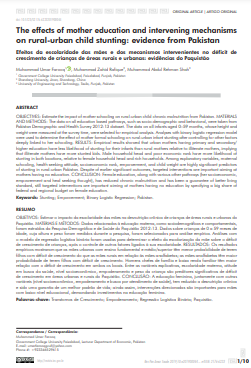 Efeitos da escolaridade das mães e dos mecanismos intervenientes no déficit de crescimento de crianças de áreas rurais e urbanas: evidências do Paquistão