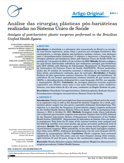 Análise das cirurgias plásticas pós-bariátricas realizadas no Sistema Único de Saúde