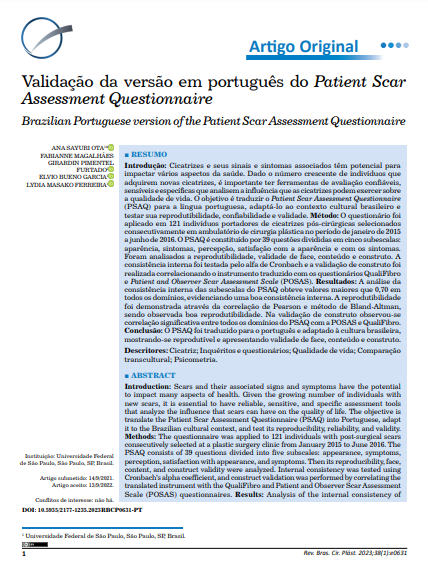 Validação da versão em português do Patient Scar Assessment Questionnaire