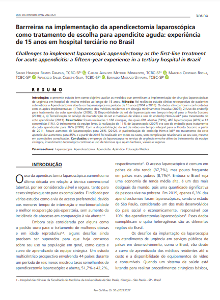 Challenges to implement laparoscopic appendectomy as the first-line treatment for acute appendicitis: a fifteen-year experience in a tertiary hospital in Brazil