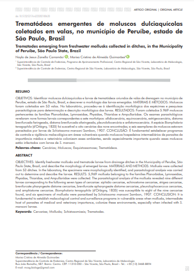 Trematódeos emergentes de moluscos dulciaquícolas coletados em valas, no município de Peruíbe, estado de São Paulo, Brasil
