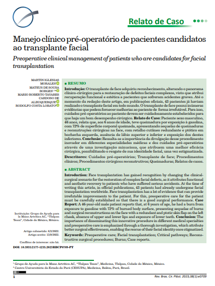 Manejo clínico pré- operatório de pacientes candidatos ao transplante facial