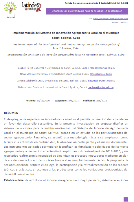 Implementación del Sistema de Innovación Agropecuaria Local en el municipio de Sancti Spíritus, Cuba