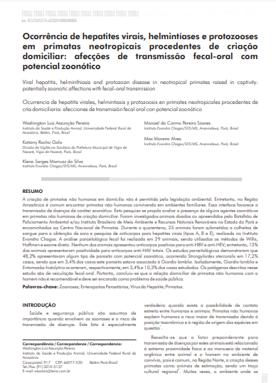 Ocorrência de hepatites virais, helmintíases e protozooses em primatas neotropicais procedentes de criação domiciliar: afecções de transmissão fecal-oral com potencial zoonótico