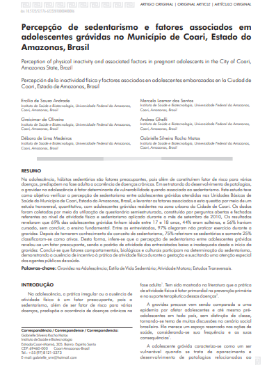 Percepção de sedentarismo e fatores associados em adolescentes grávidas no Município de Coari, Estado do Amazonas, Brasil
