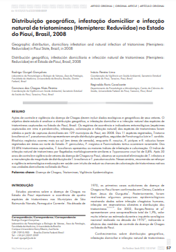 Distribuição geográfica, infestação domiciliar e infecção natural de triatomíneos (Hemiptera: Reduviidae) no Estado do Piauí, Brasil, 2008