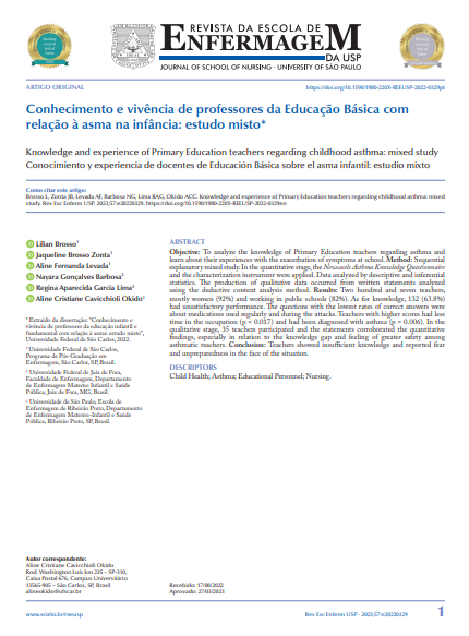 Knowledge and experience of Primary Education teachers regarding childhood asthma: mixed study