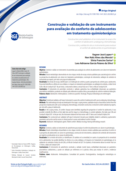 Construction and validation of an instrument to assess the comfort of adolescents undergoing chemotherapy