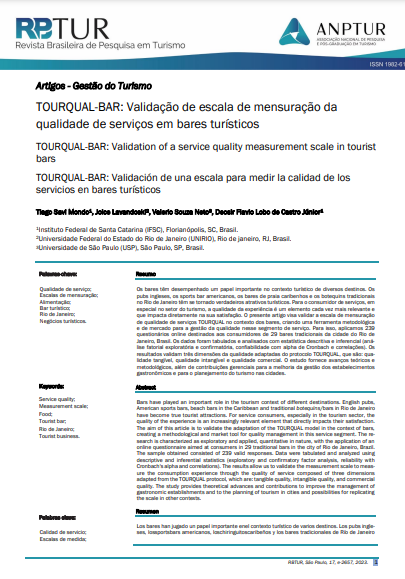 TOURQUAL-BAR: Validação de escala de mensuração da qualidade de serviços em bares turísticos