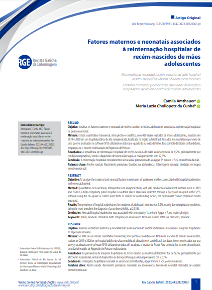 Maternal and neonatal factors associated with hospital readmission of newborns of adolescent mothers