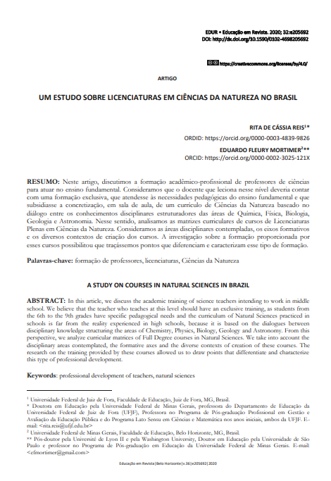 UM ESTUDO SOBRE LICENCIATURAS EM CIÊNCIAS DA NATUREZA NO BRASIL