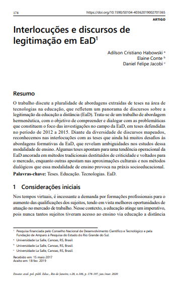 Interlocuções e discursos de legitimação em EaD