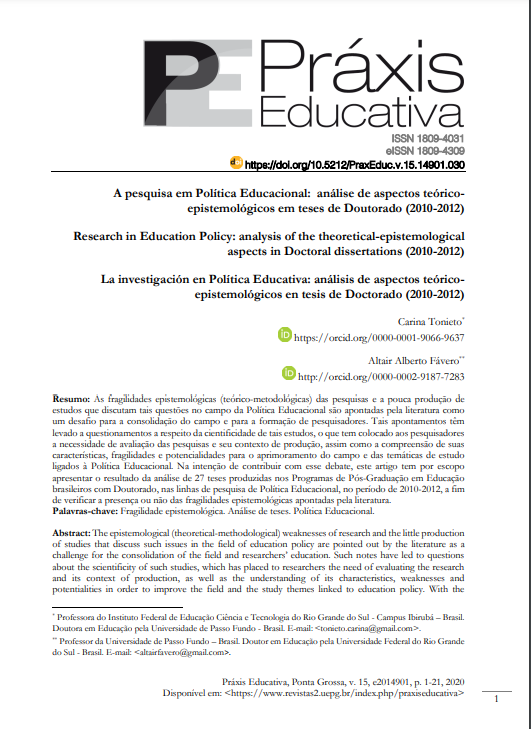 A pesquisa em Política Educacional: análise de aspectos teórico-epistemológicos em teses de Doutorado (2010-2012)