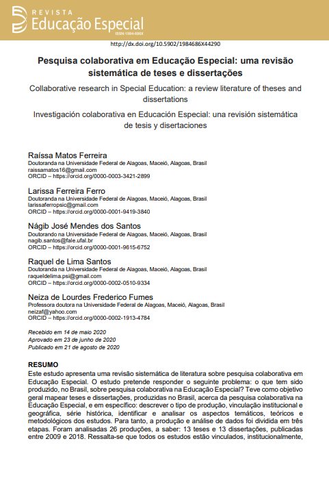 Pesquisa colaborativa em Educação Especial: uma revisão sistemática de teses e dissertações