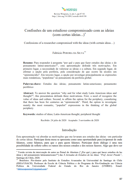 Confissões de um estudioso compromissado com as ideias (com certas ideias...)