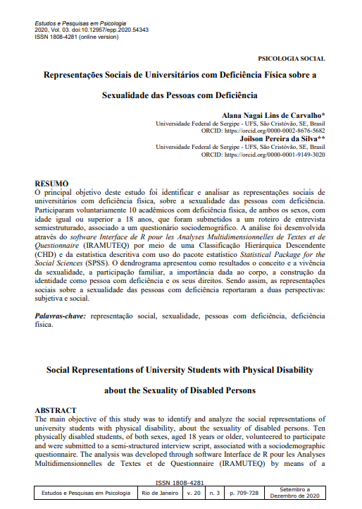 Representações Sociais de Universitários com Deficiência Física sobre a Sexualidade das Pessoas com Deficiência