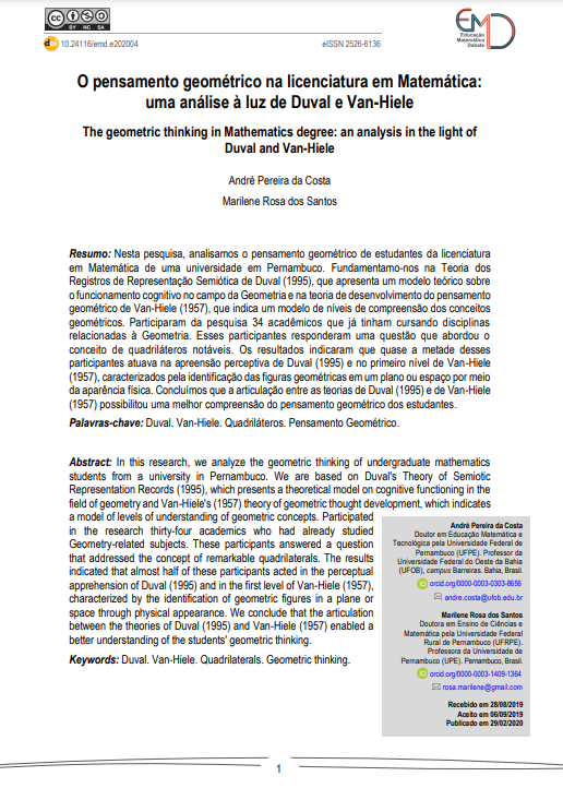 O pensamento geométrico na licenciatura em Matemática: uma análise à luz de Duval e Van-Hiele