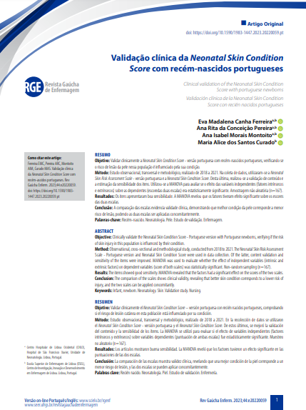 Clinical validation of the Neonatal Skin Condition Score with Portuguese newborns