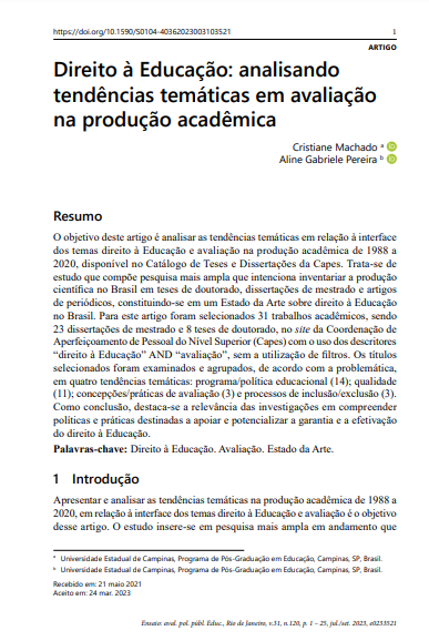 Direito à Educação: analisando tendências temáticas em avaliação na produção acadêmica