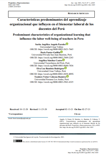 Características predominantes del aprendizaje organizacional que influyen en el bienestar laboral de los docentes del Perú