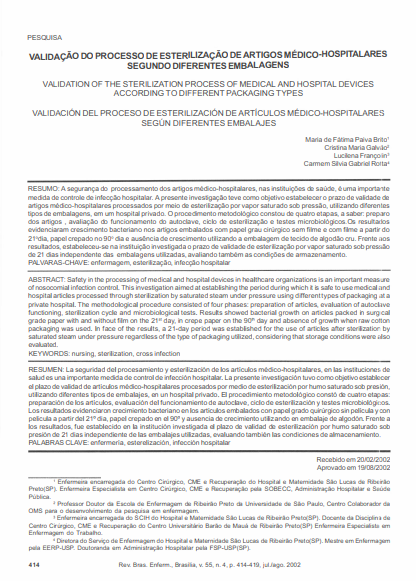 Validação do processo de esterilização de artigos médico-hospitalares segundo diferentes embalagens