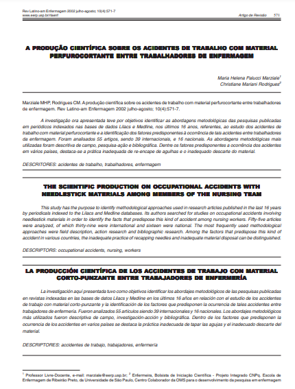 A produção científica sobre os acidentes de trabalho com material perfurocortante entre trabalhadores de enfermagem