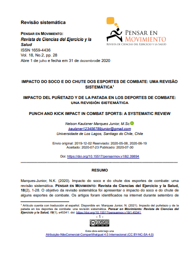 Impacto do soco e do chute dos esportes de combate: uma revisão sistemática