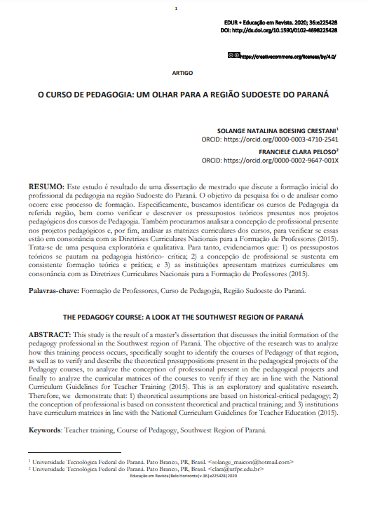 O CURSO DE PEDAGOGIA: UM OLHAR PARA A REGIÃO SUDOESTE DO PARANÁ
