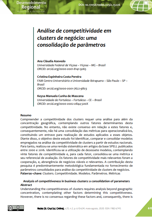 Análise de competitividade em clusters de negócio: uma consolidação de parâmetros