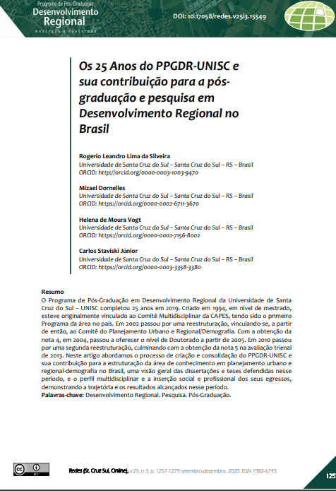 Os 25 Anos do PPGDR-UNISC e sua contribuição para a pósgraduação e pesquisa em Desenvolvimento Regional no Brasil