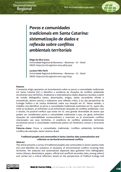 Povos e comunidades tradicionais em Santa Catarina: sistematização de dados e reflexão sobre conflitos ambientais territoriais