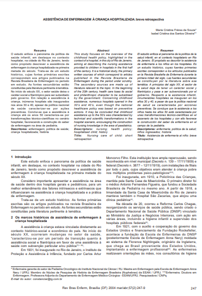 Assistência de enfermagem à criança hospitalizada: breve retrospectiva