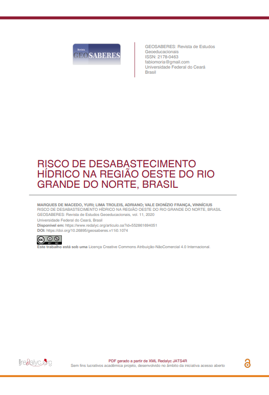 RISCO DE DESABASTECIMENTO HÍDRICO NA REGIÃO OESTE DO RIO GRANDE DO NORTE, BRASIL