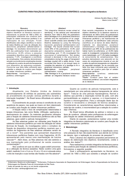 Curativo para fixação de cateter intravenoso periférico: revisão integrativa da literatura