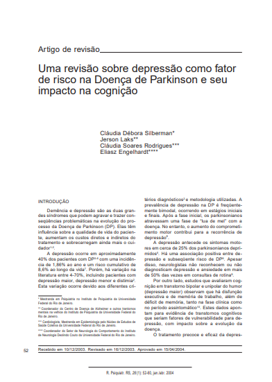 Uma revisão sobre depressão como fator de risco na Doença de Parkinson e seu impacto na cognição