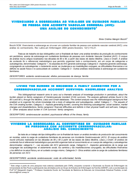 Vivenciando a sobrecarga ao vir-a-ser um cuidador familiar de pessoa com acidente vascular cerebral (AVC): análise do conhecimento