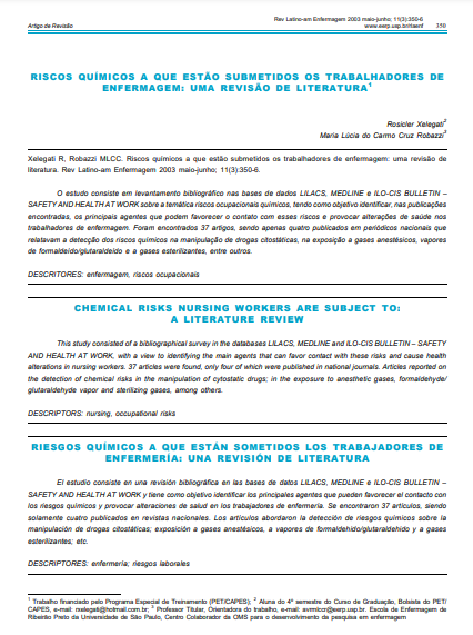 Riscos químicos a que estão submetidos os trabalhadores de enfermagem: uma revisão de literatura