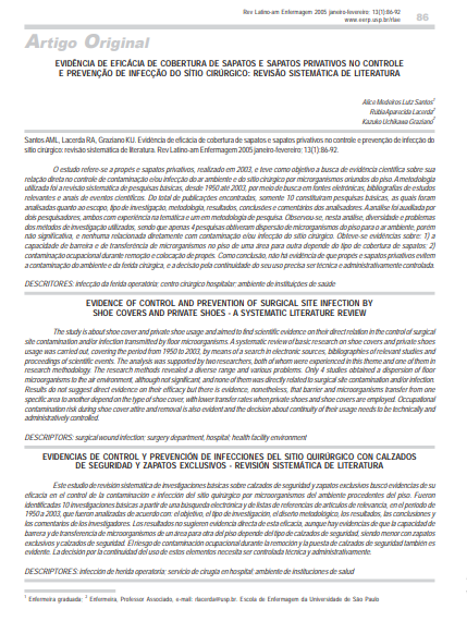 Evidência de eficácia de cobertura de sapatos e sapatos privativos no controle e prevenção de infecção do sítio cirúrgico: revisão sistemática de literatura