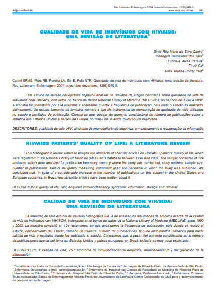 Qualidade de vida de indivíduos com HIV/AIDS: uma revisão de literatura