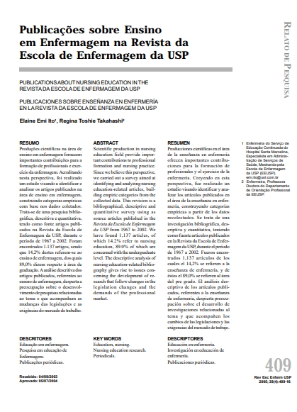 Publicações sobre ensino em enfermagem na Revista da Escola de Enfermagem da USP